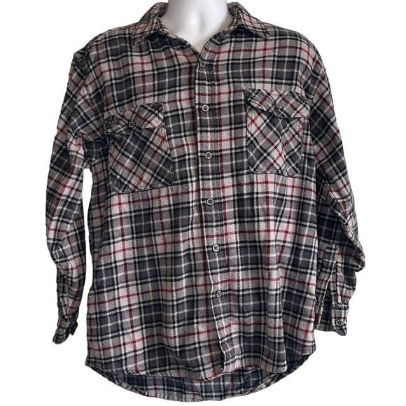 Moose Creek Other - Moose Creek Mens Gray/Red Plaid Heavy Weight Cotton Flannel Button Up Large